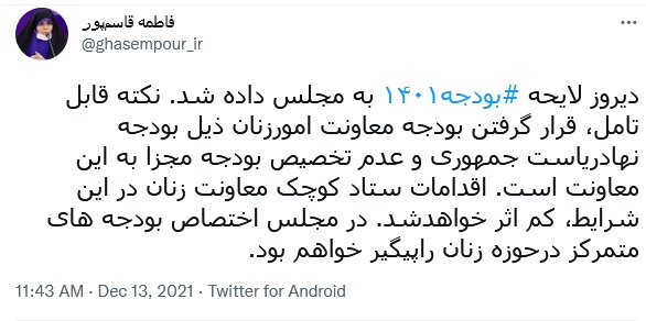 «خطای تایپی» لایحه بودجه ۱۴۰۱ و رد شائبه‌های نفی استقلال معاونت زنان 