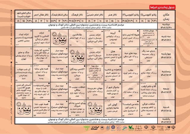 جدول اجراهای جشنواره تئاتر کودک و نوجوان اردکان منتشر شد