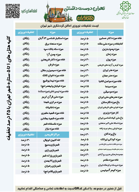 از بازدید رایگان موزه‌ها تا تخفیف ۵۰ درصدی شهربازی‌ها در نوروز+جدول تخفیفات