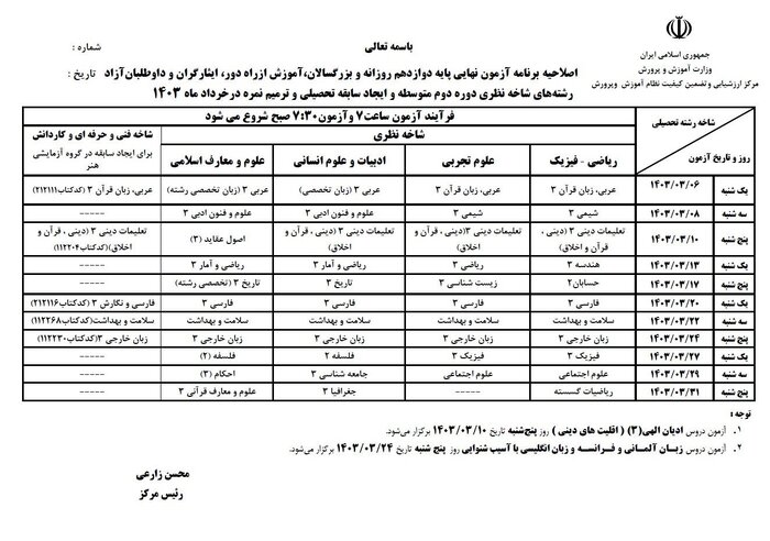 برنامه جدید امتحانات نهایی اعلام‌ شد