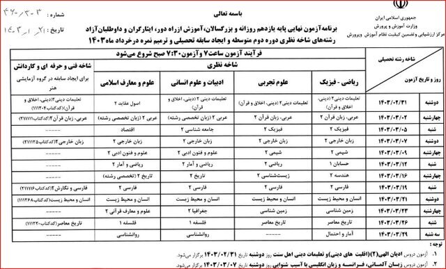 جزئیات امتحانات نهایی خرداد ۱۴۰۳ + تاریخ برگزاری آزمون‌ها