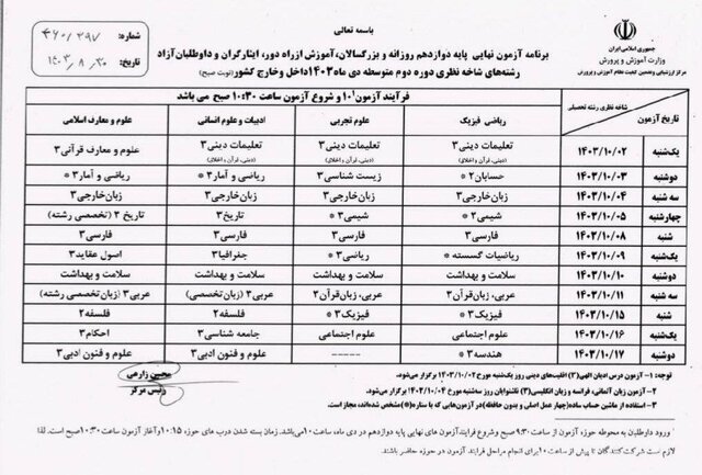 امتحانات نهایی دی ماه ۱۴۰۳ برای چه کسانی است؟ + برنامه امتحانات نهایی دی و تاریخ برگزاری