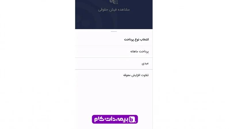 انتخاب نوع پرداخت برای مشاهده فیش حقوقی در تامین من