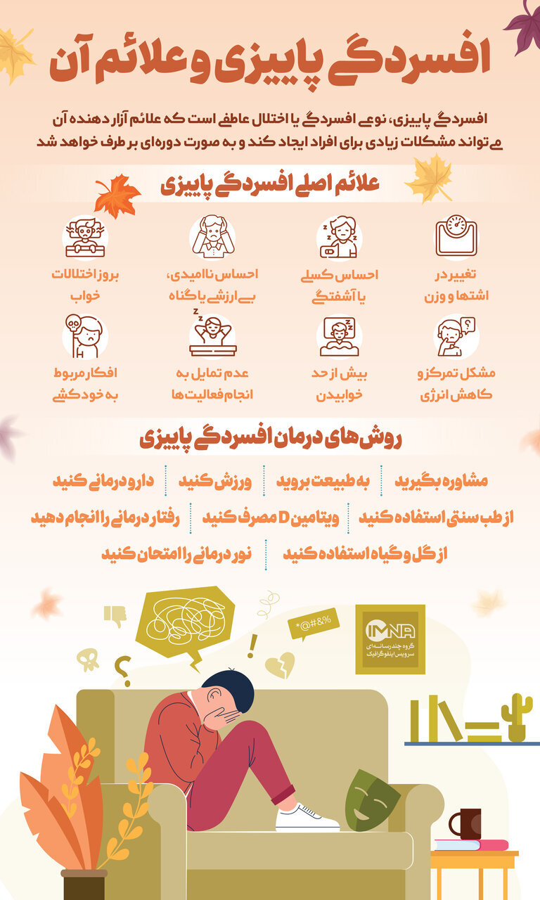 چگونه با افسردگی پاییزی مقابله کنیم؟ راهکارهای ساده و موثر 1 افسردگی پاییزی علائم افسردگی پاییزی راهکارهای کاهش افسردگی پاییزی سلامت روان در پاییز